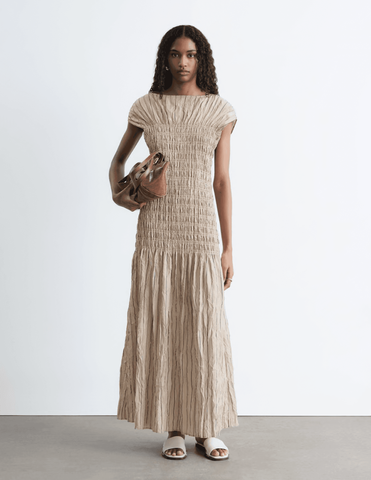 & Other Stories Ruched Maxi Dress - Beige