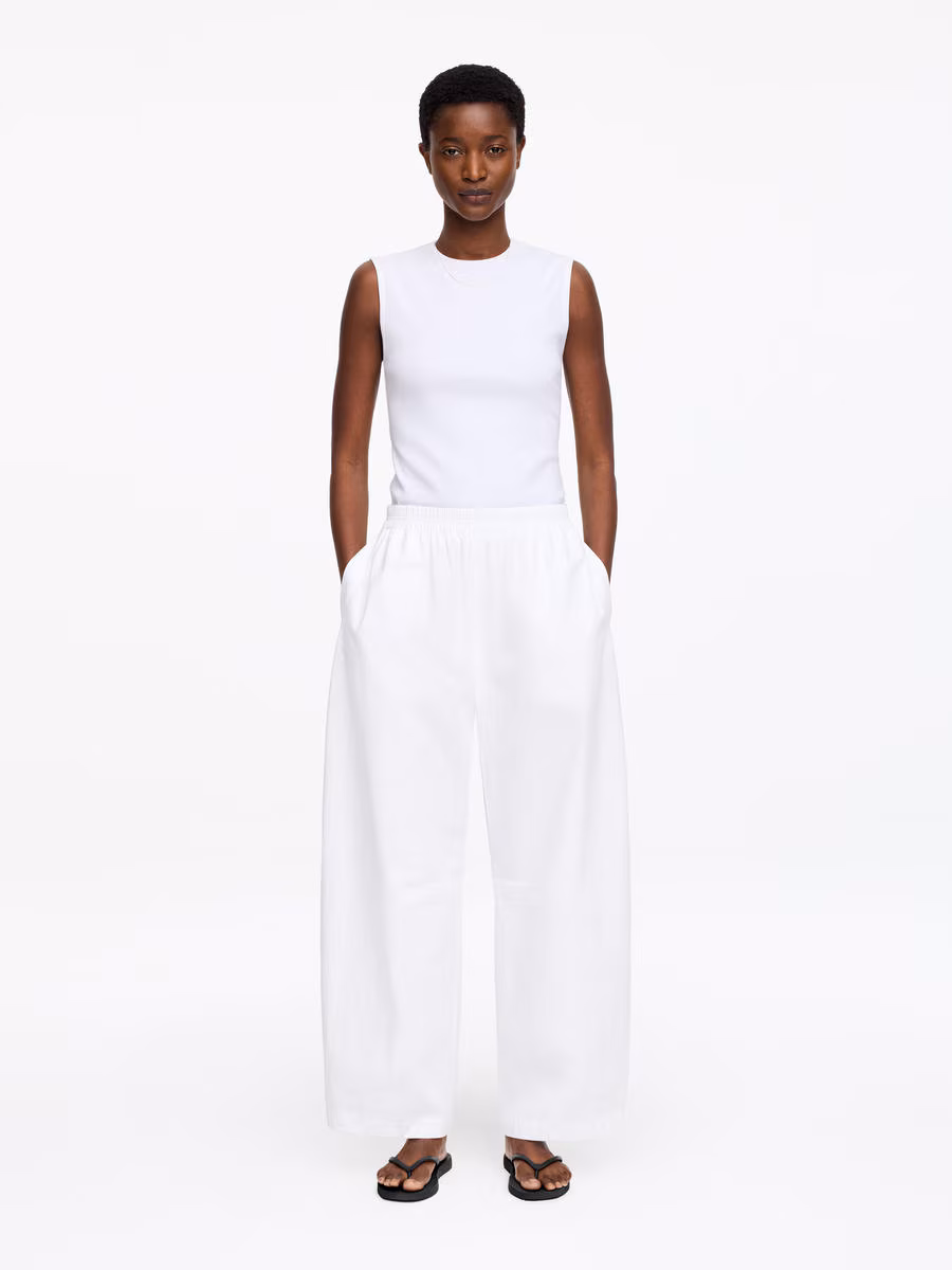 ARKET Cotton Poplin Drawstring Trousers - White