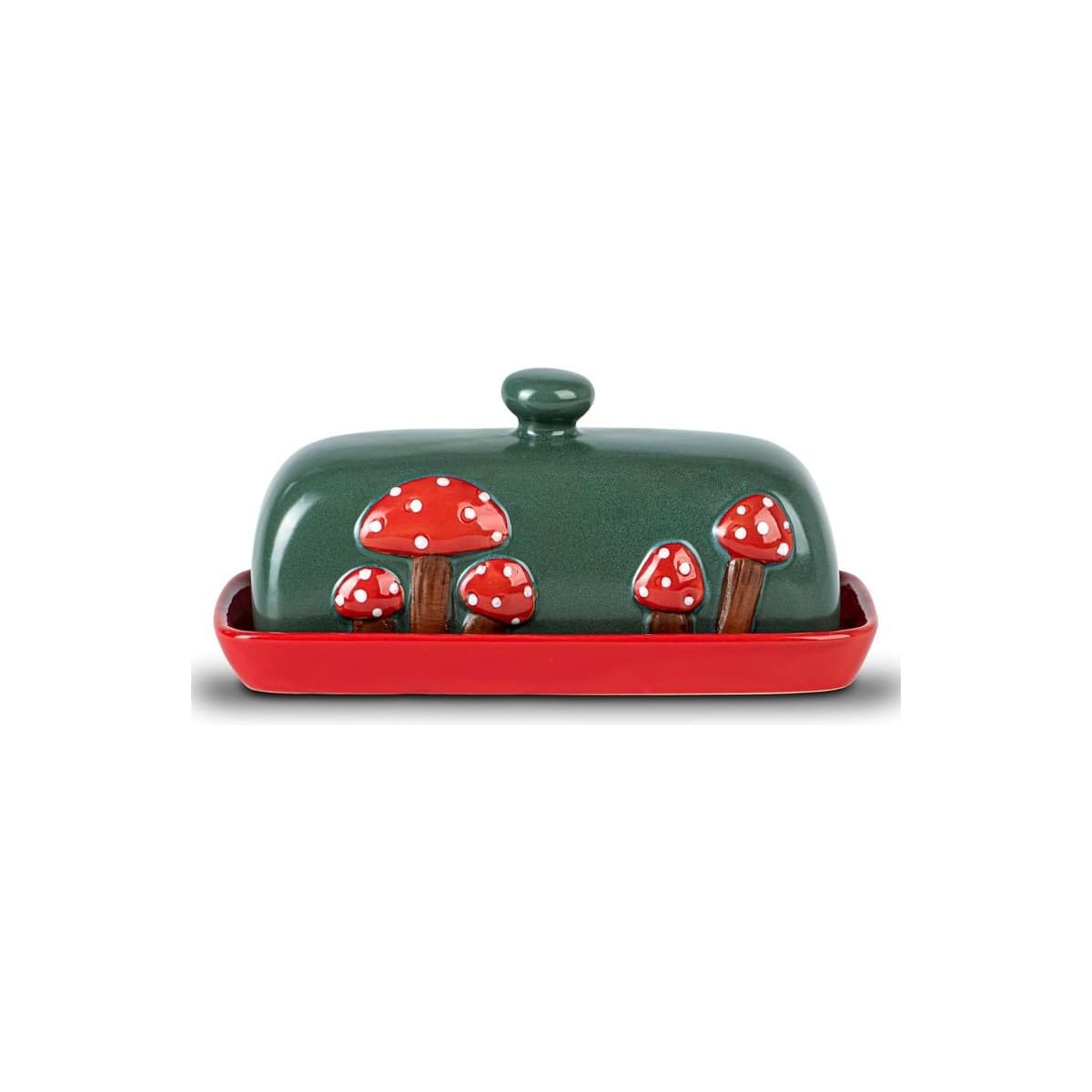 Ceramic Mushroom Butter Dish with Lid (Red)