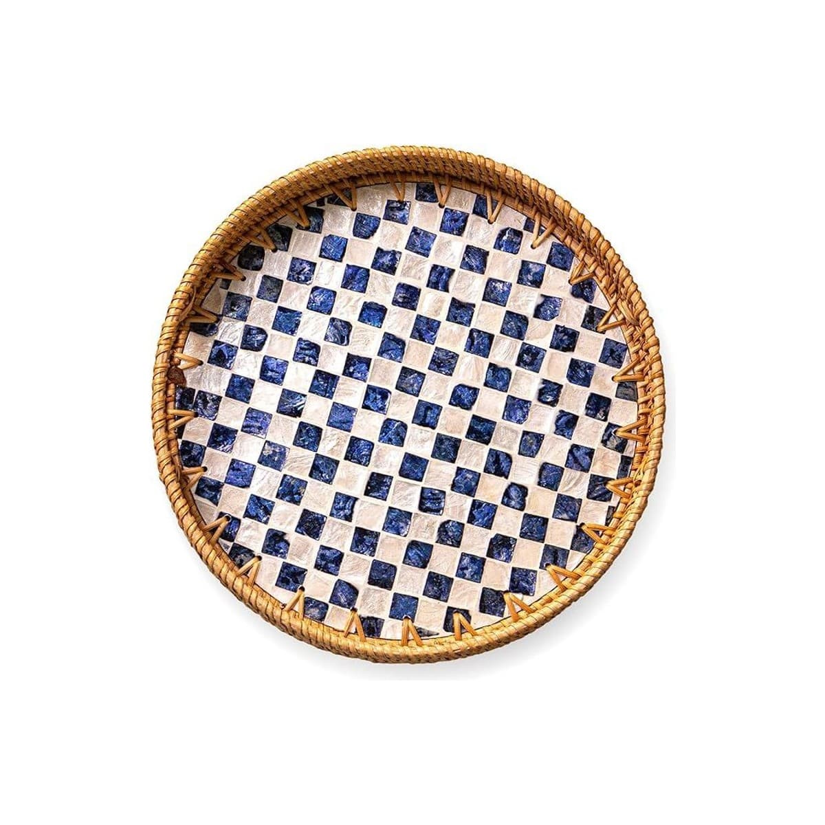 Jungle Culture Rattan Serving Tray with Mother-of-Pearl Inlay