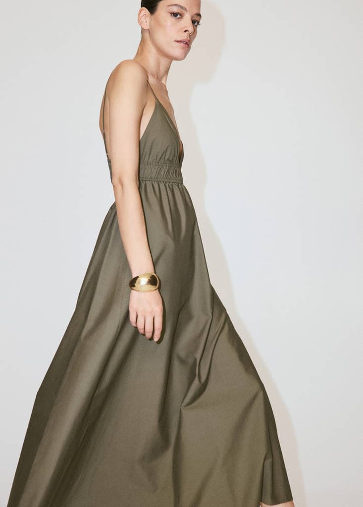 Lyocell Dress with Ruched V-Neck
