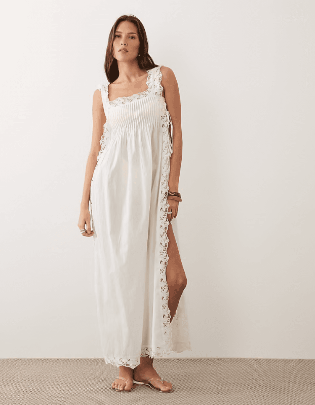 Miss Selfridge Tie-Side Maxi Beach Dress - White