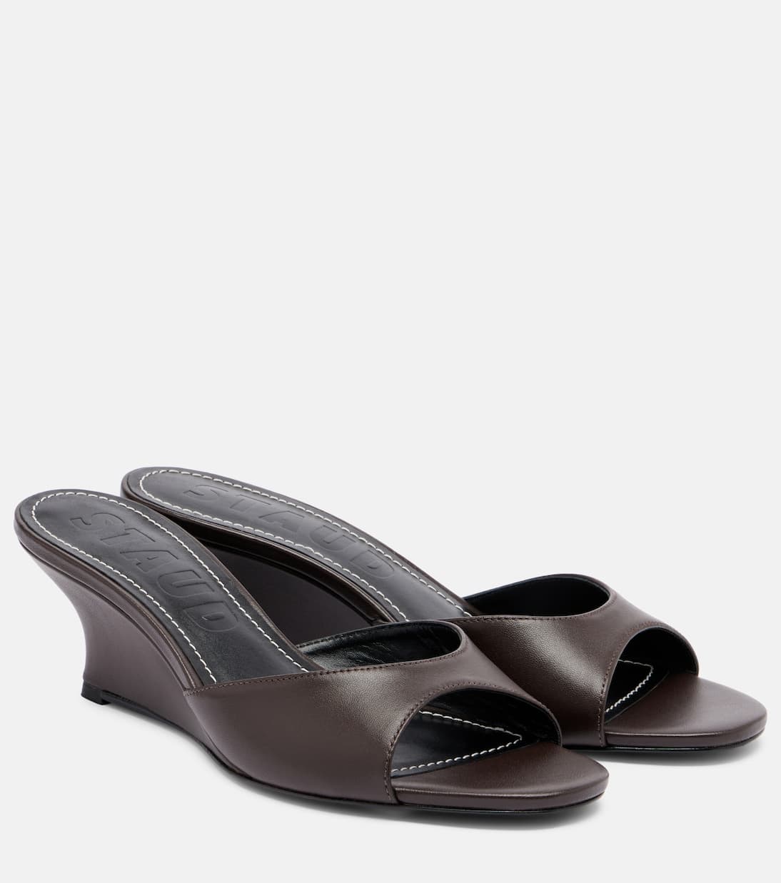 Wedge-Pantoletten Brigitte aus Leder in Braun